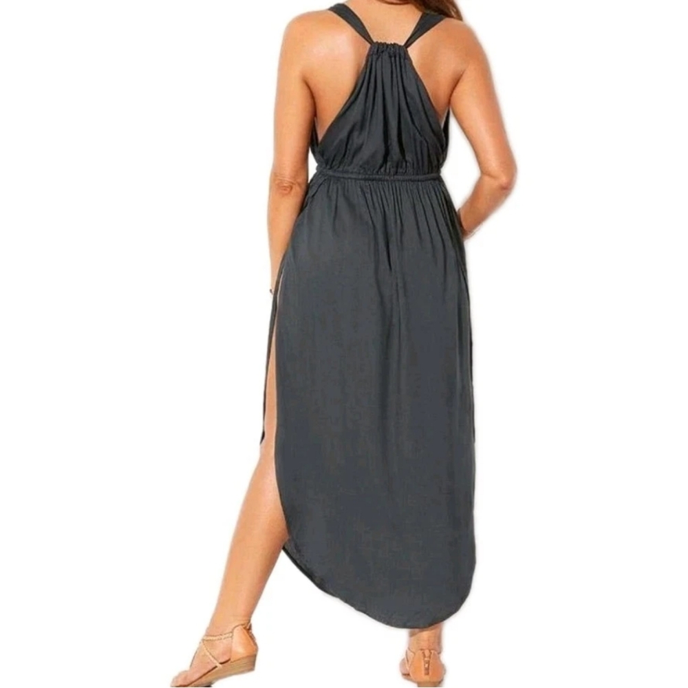 Swimsuits For All Cover-up Tenley Maxi Dress Woman 14/16W Black Side Slits Nwt - Picture 2 of 12
